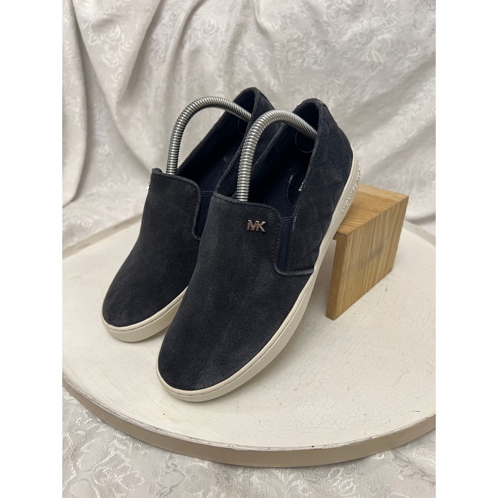 Michael Kors Womens Suede Quilted Slip On Sneakers Navy Blue 6.5M HX18J
